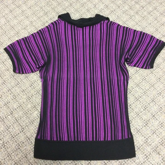 Evan Picone Cowl Neck Black Purple Fuchsia Ribbed Short Sleeve Sweater * Small - Picture 5 of 8